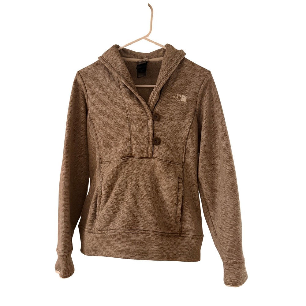 The North Face Womens Fleece Lined Hoodie Pullover Brown Herringbone Size S P